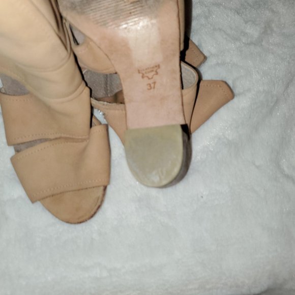 FREE PEOPLE EFFIE STACKED HEEL SHOES-37 TAN - Picture 2 of 8